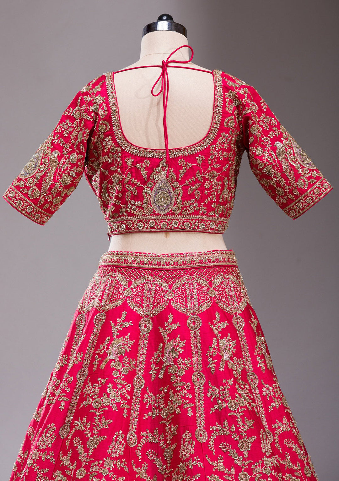 Red Zardosi Raw Silk Readymade Lehenga-koskii