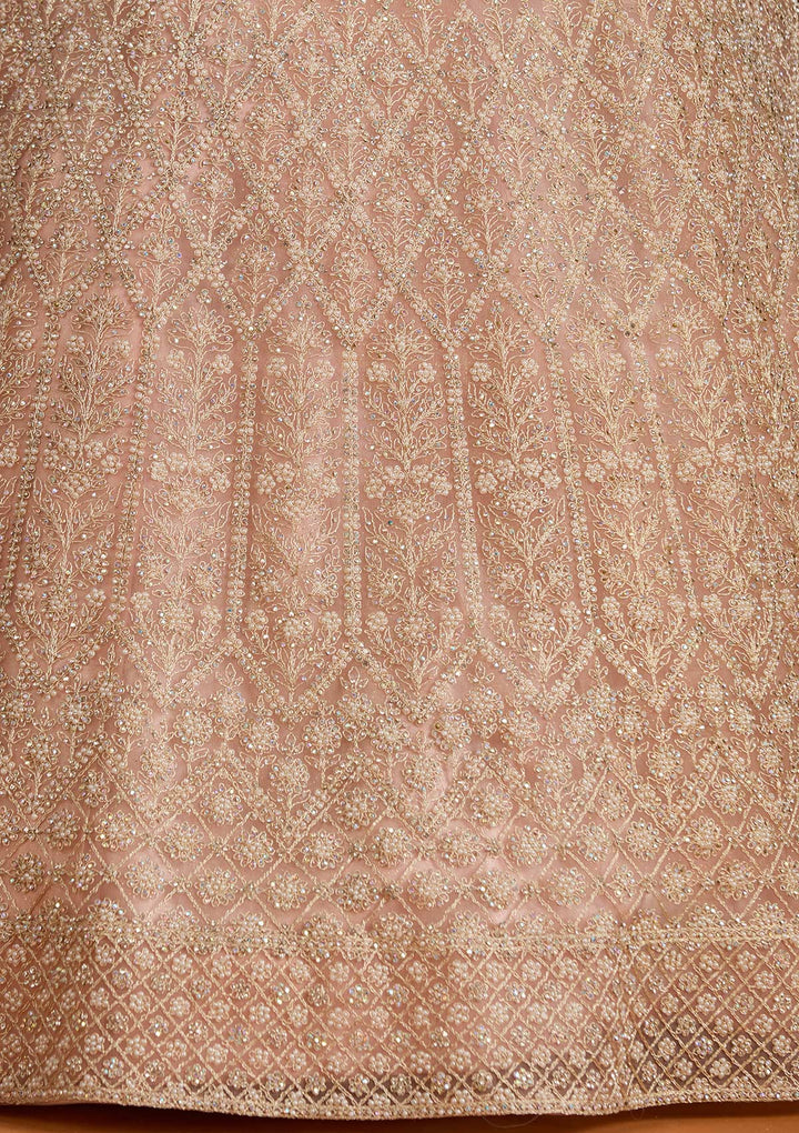 Baby Pink Silver Stonework Net Readymade Lehenga-koskii