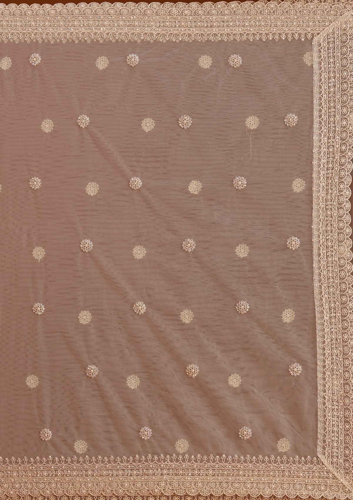Off White Silver Stonework Net Readymade Lehenga-koskii
