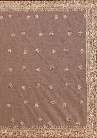 Off White Silver Stonework Net Readymade Lehenga-koskii