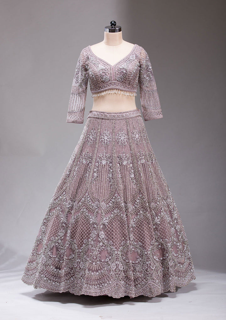 Mauve Silver Stonework Net Readymade Lehenga-koskii