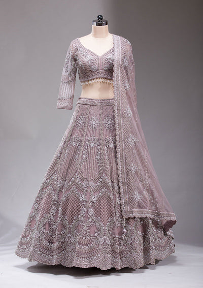 Mauve Silver Stonework Net Readymade Lehenga-koskii