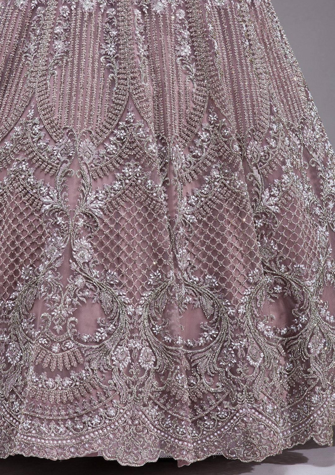 Mauve Silver Stonework Net Readymade Lehenga-koskii