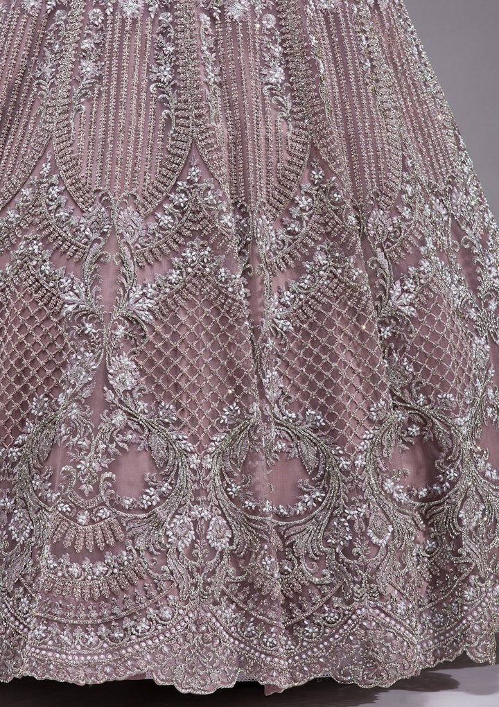 Mauve Silver Stonework Net Readymade Lehenga-koskii