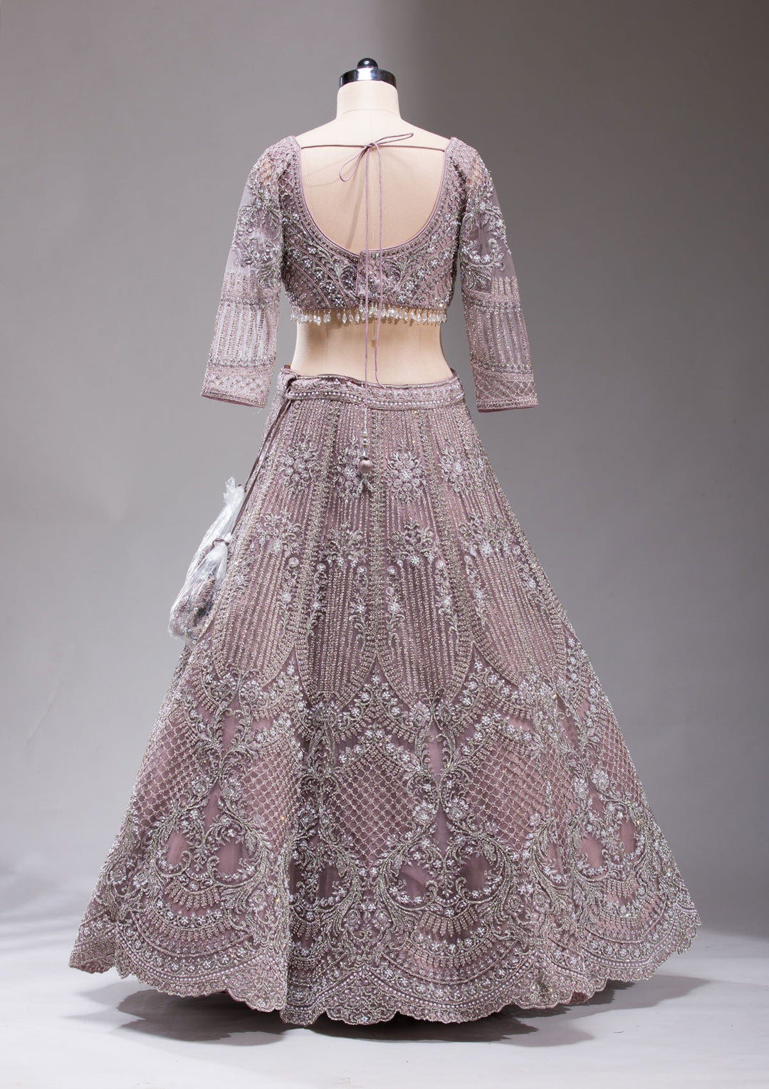 Mauve Silver Stonework Net Readymade Lehenga-koskii