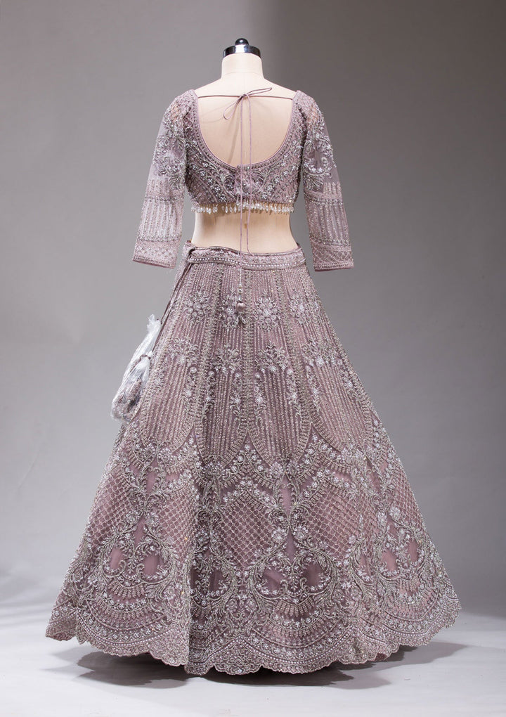 Mauve Silver Stonework Net Readymade Lehenga-koskii