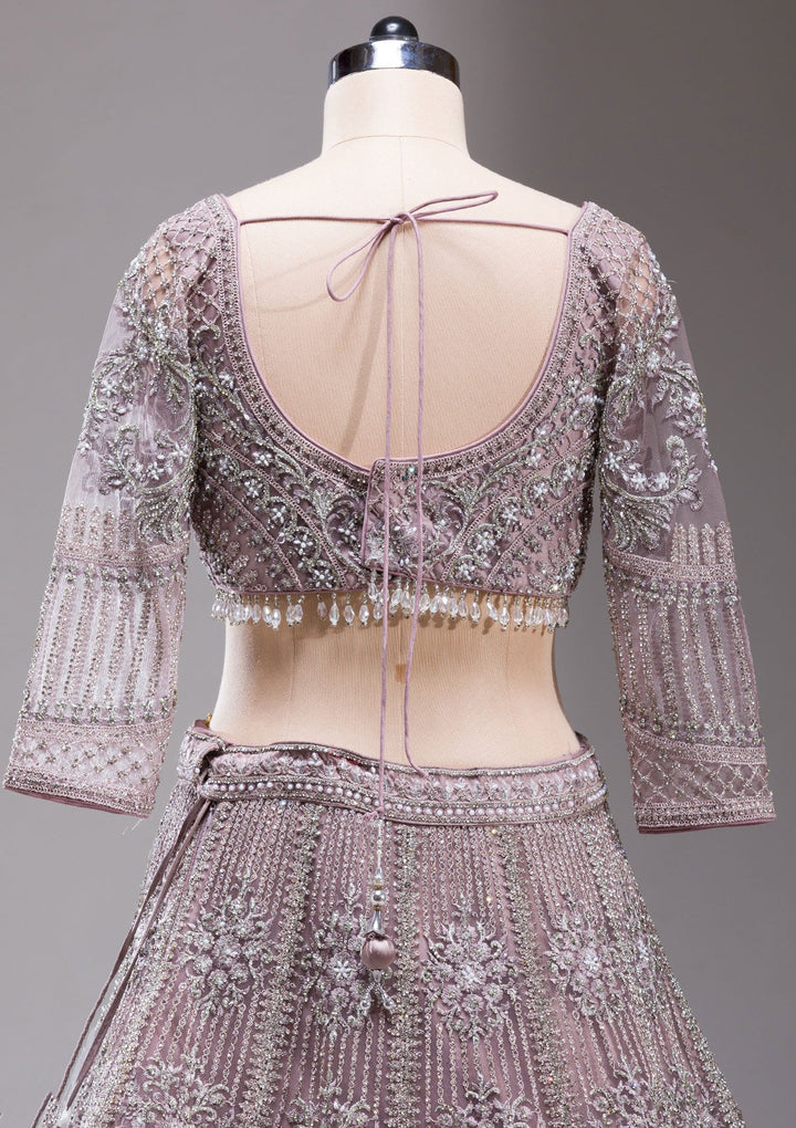 Mauve Silver Stonework Net Readymade Lehenga-koskii