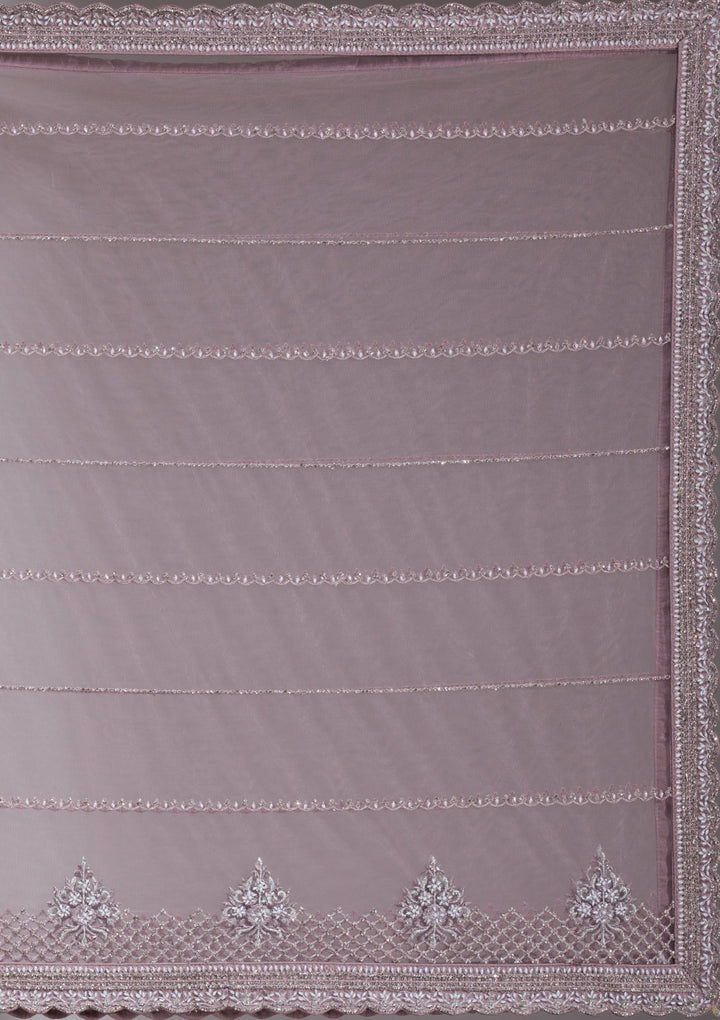 Mauve Silver Stonework Net Readymade Lehenga-koskii