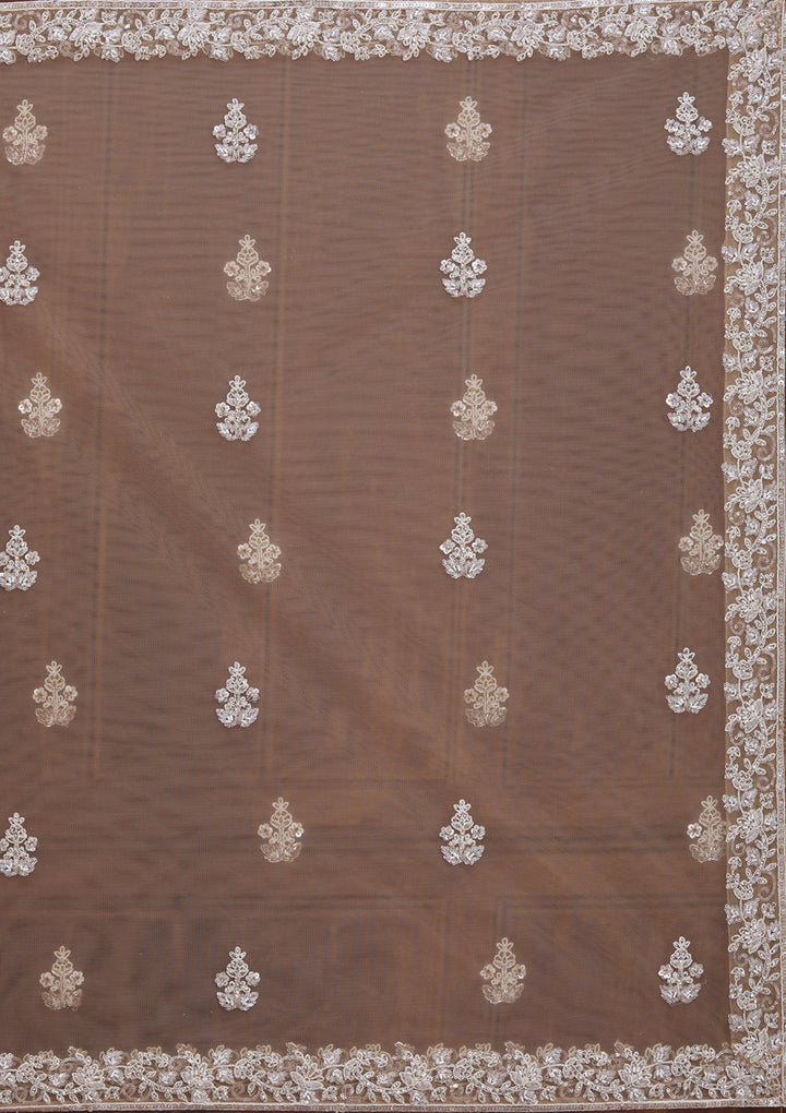 Beige Silver Zariwork Net Readymade Lehenga-Koskii