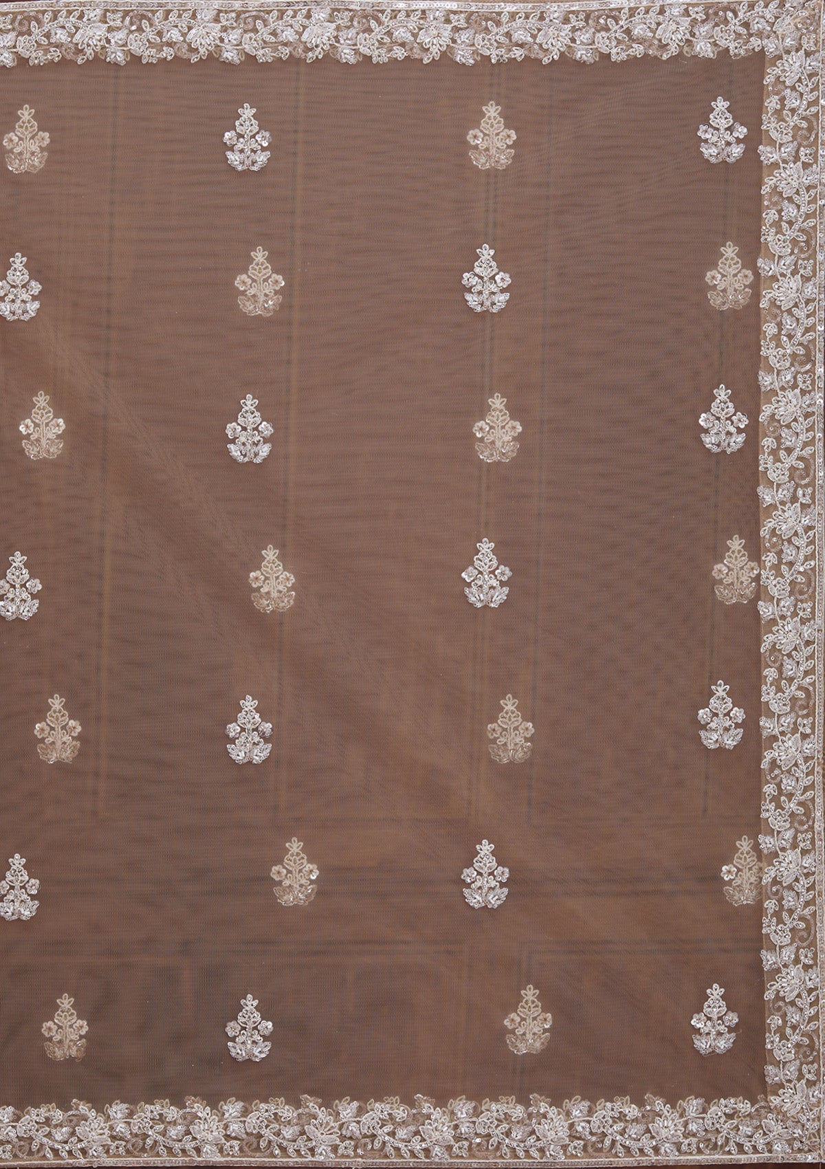 Beige Silver Zariwork Net Readymade Lehenga-Koskii