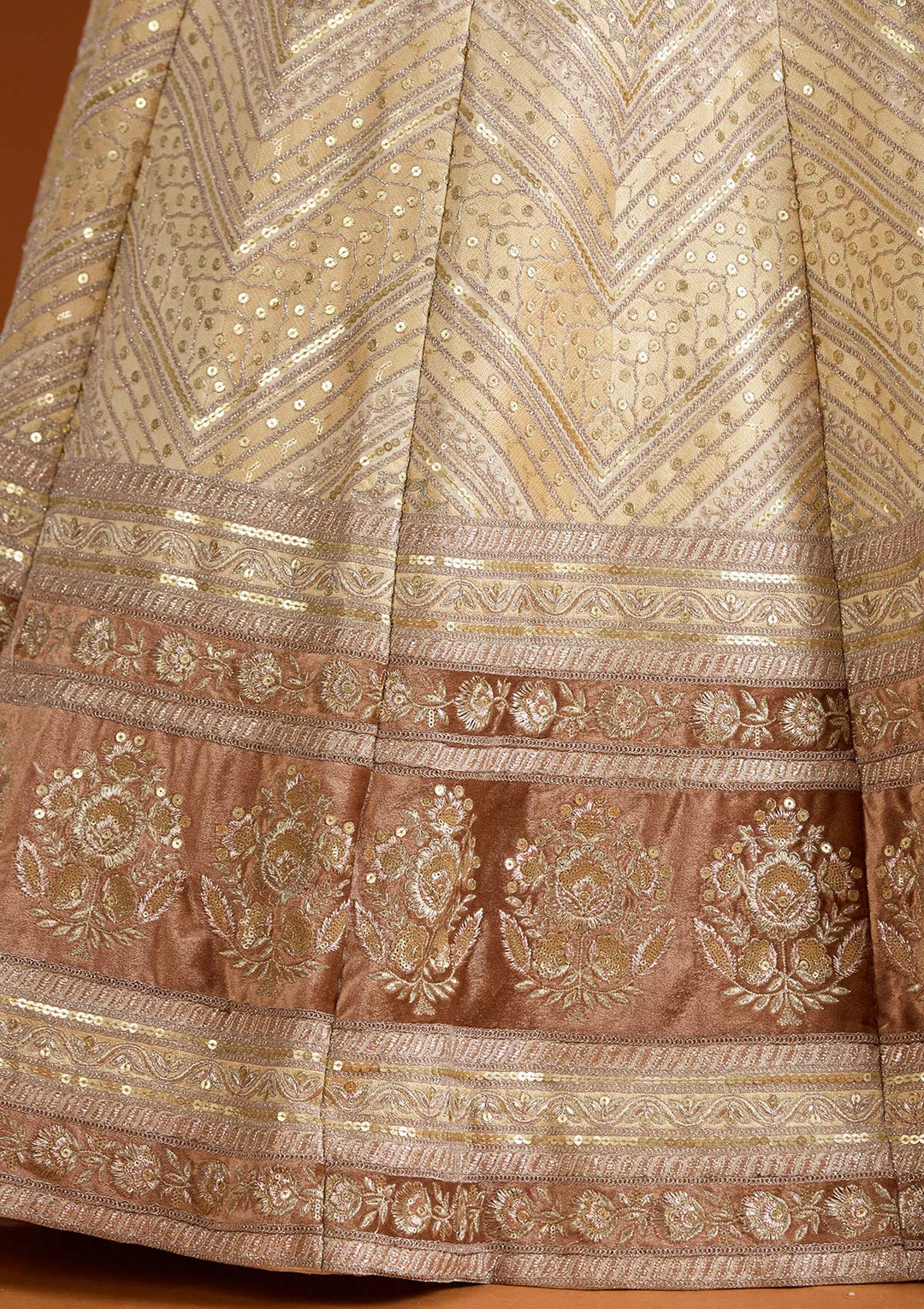 Beige Zariwork Net Readymade Lehenga-koskii