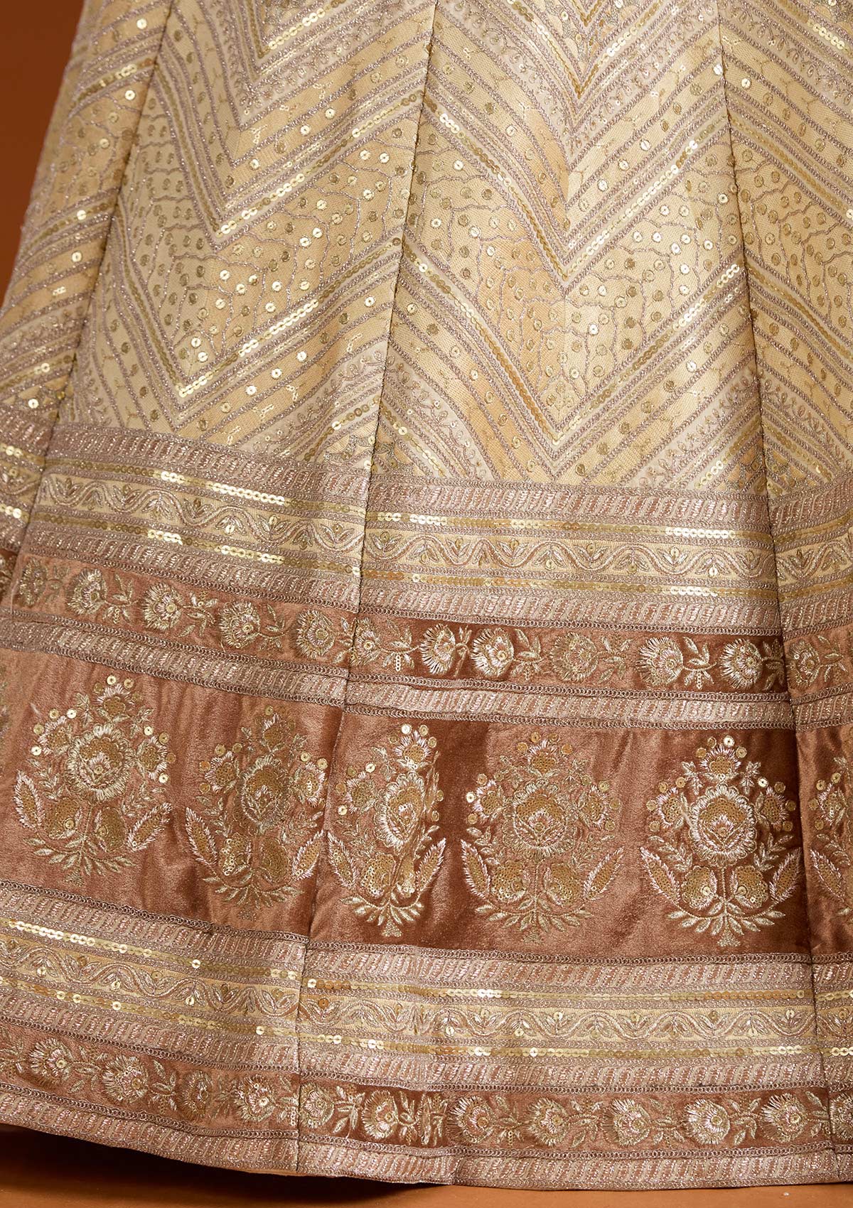 Beige Zariwork Net Readymade Lehenga-koskii