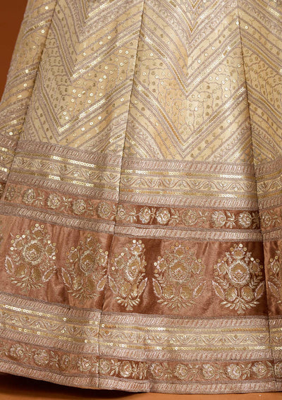 Beige Zariwork Net Readymade Lehenga-koskii