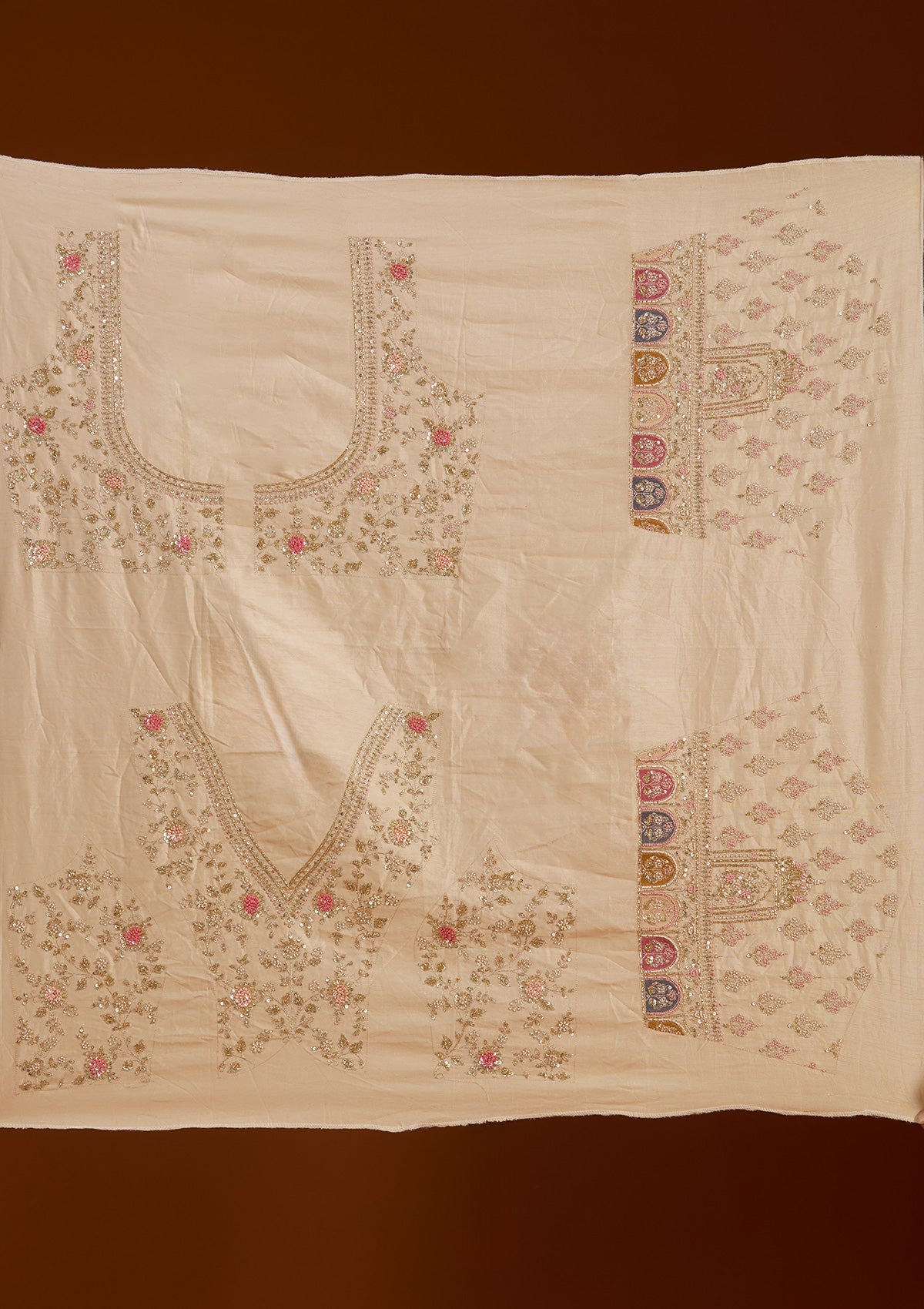 Beige Zariwork Net Readymade Lehenga-koskii