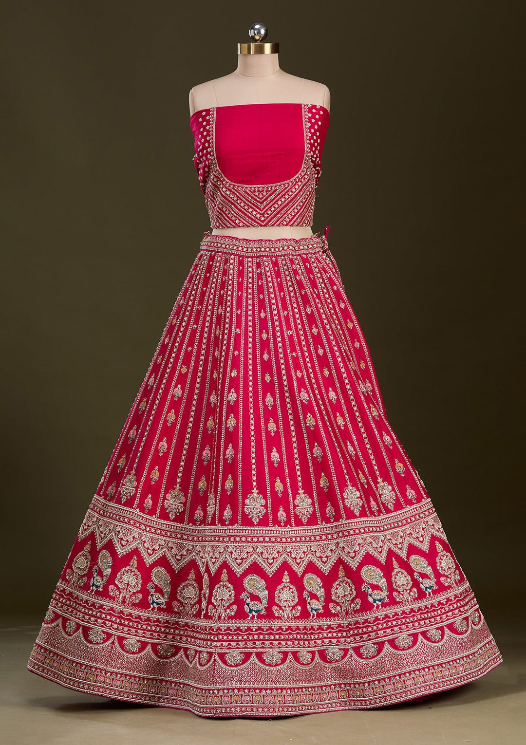 Rani Pink Zardosi Raw Silk Readymade Lehenga-Koskii