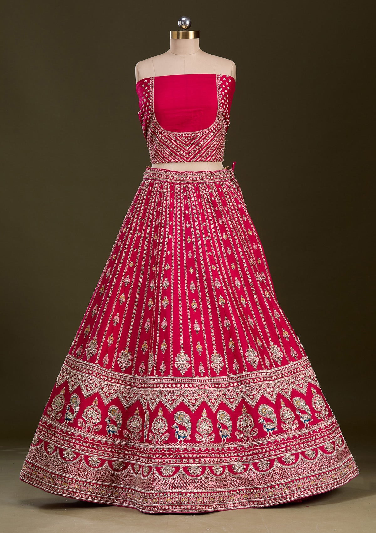 Rani Pink Zardosi Raw Silk Readymade Lehenga-Koskii
