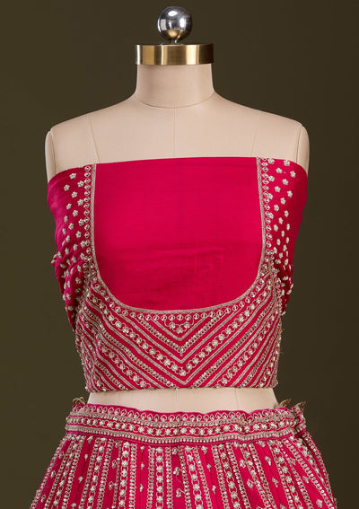 Rani Pink Zardosi Raw Silk Readymade Lehenga-Koskii