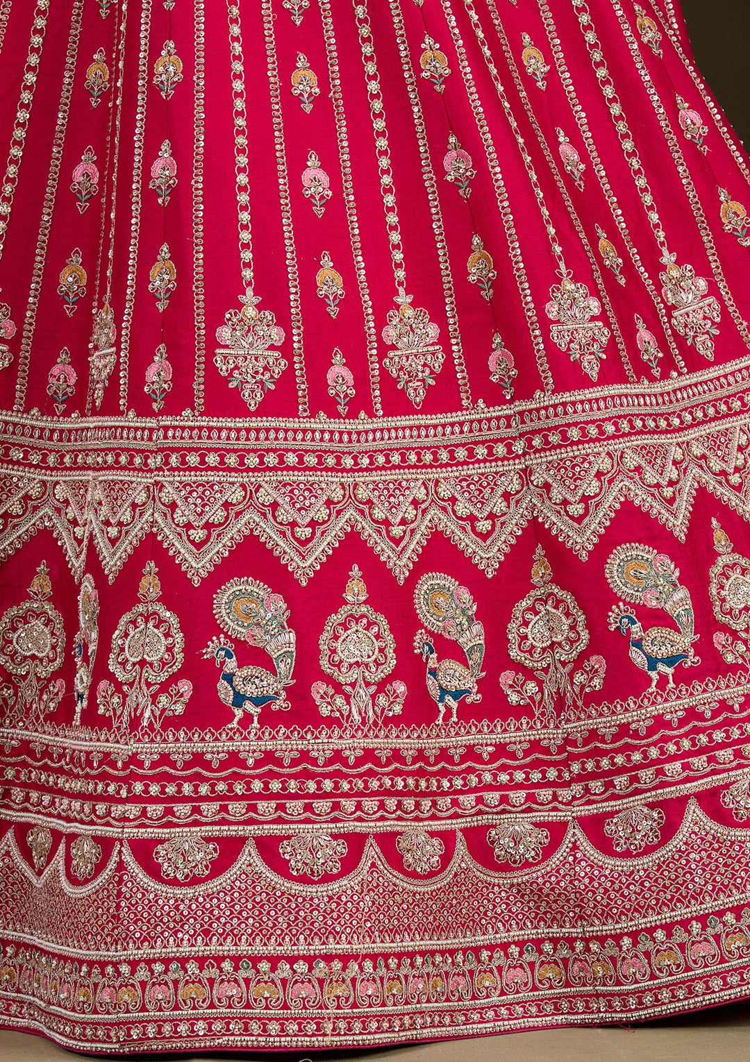 Rani Pink Zardosi Raw Silk Readymade Lehenga-Koskii