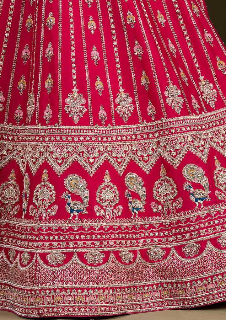 Rani Pink Zardosi Raw Silk Readymade Lehenga-Koskii