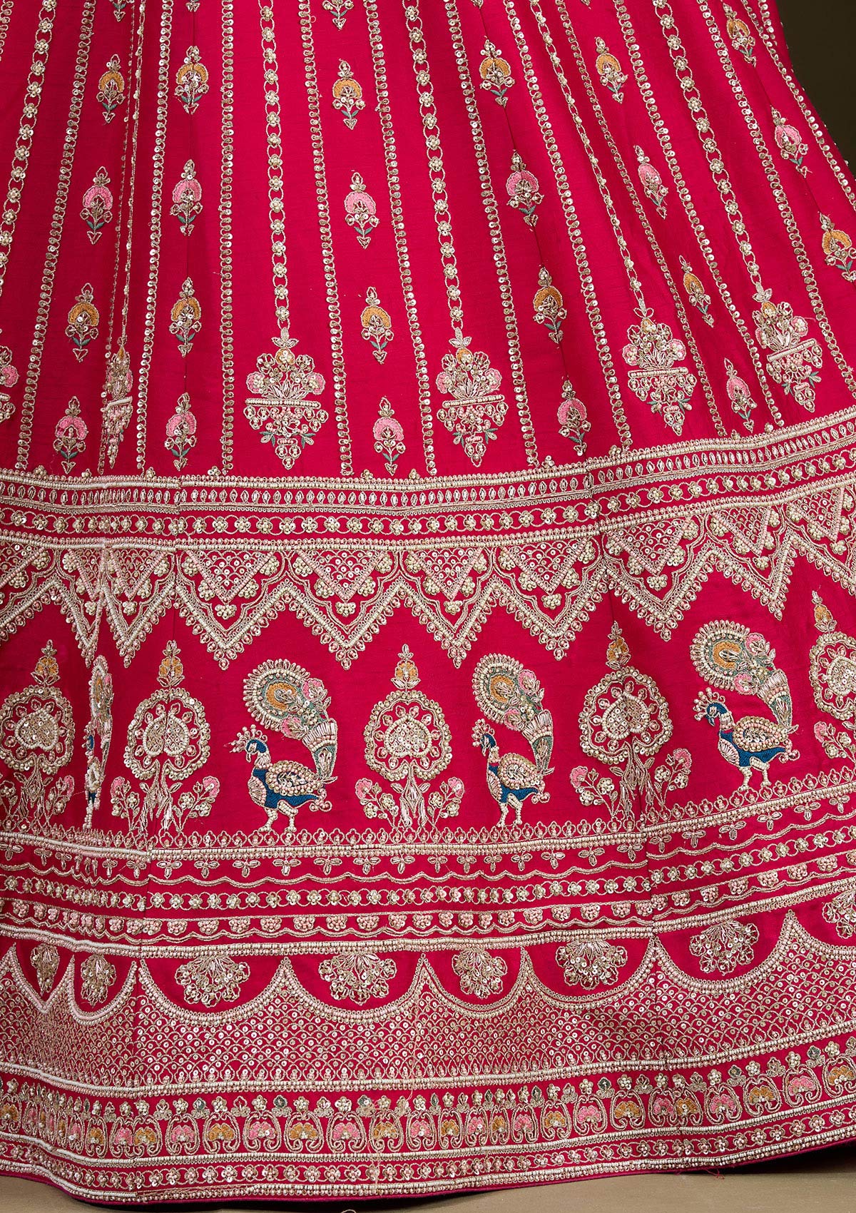 Rani Pink Zardosi Raw Silk Readymade Lehenga-Koskii