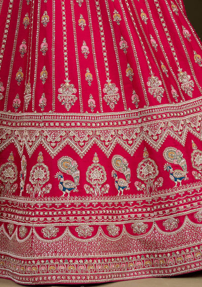 Rani Pink Zardosi Raw Silk Readymade Lehenga-Koskii