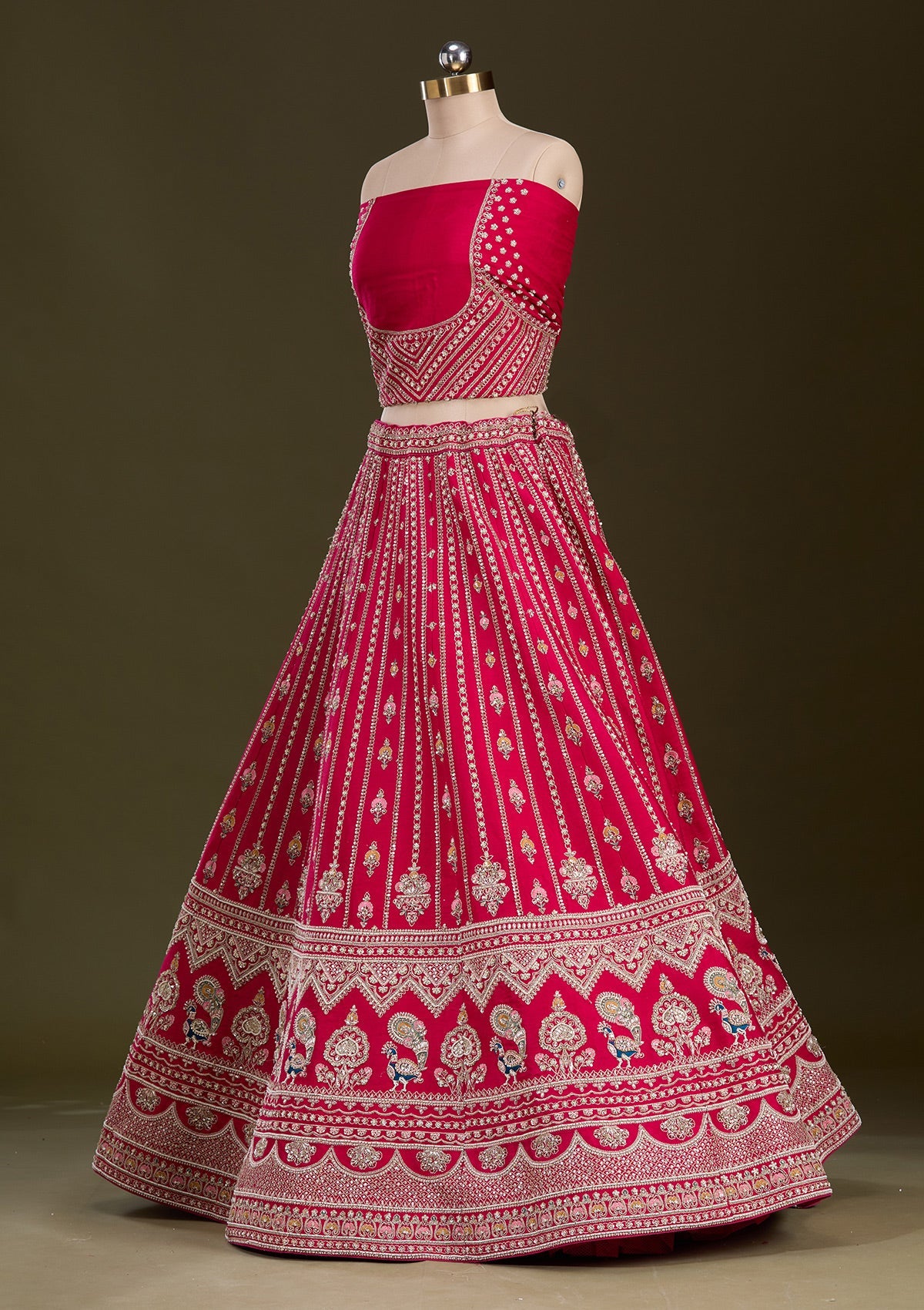 Rani Pink Zardosi Raw Silk Readymade Lehenga-Koskii
