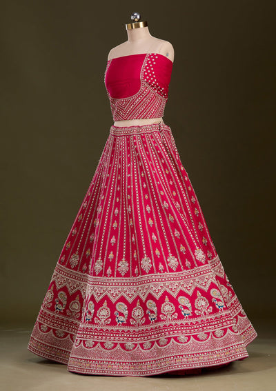 Rani Pink Zardosi Raw Silk Readymade Lehenga-Koskii