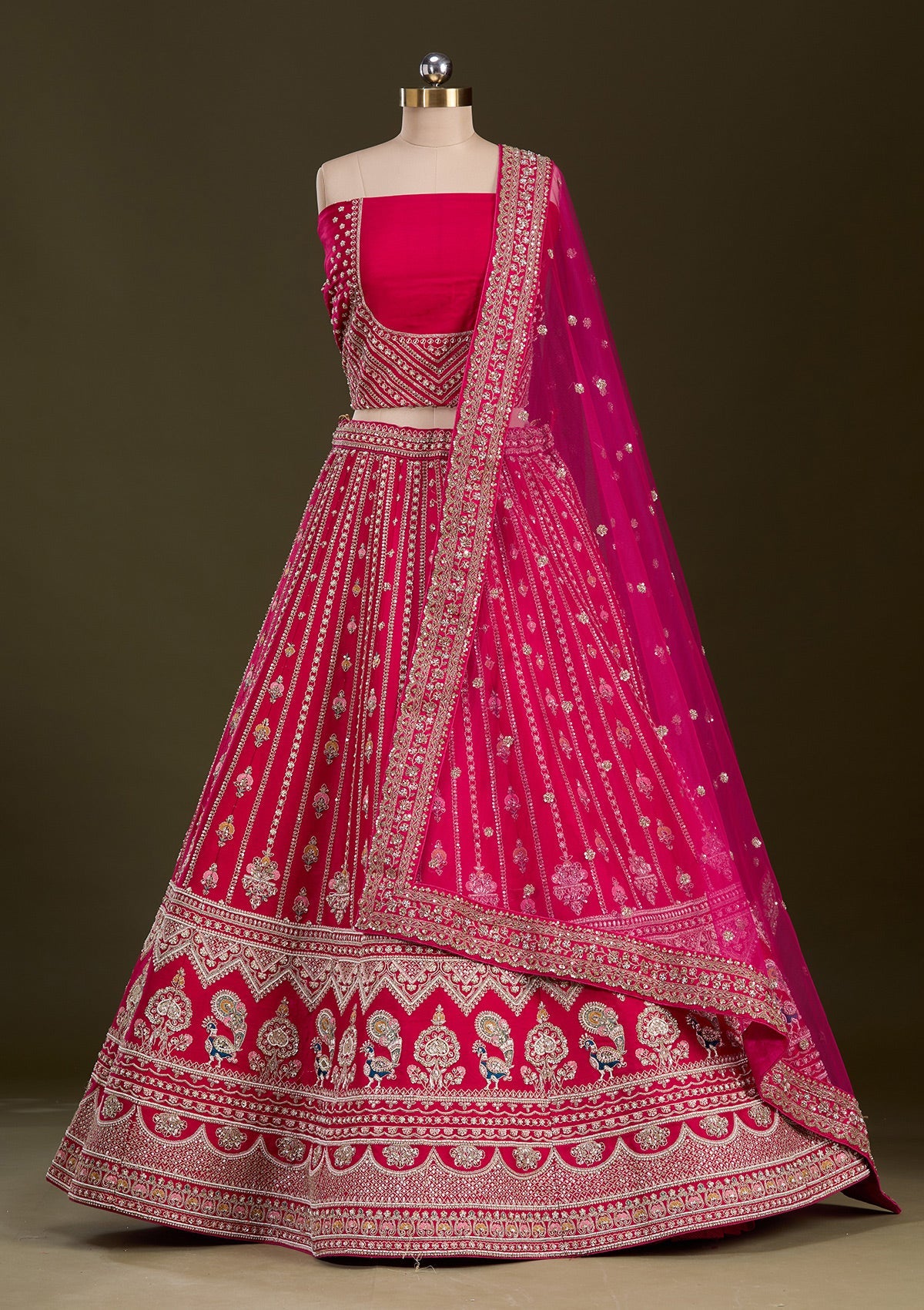 Rani Pink Zardosi Raw Silk Readymade Lehenga-Koskii