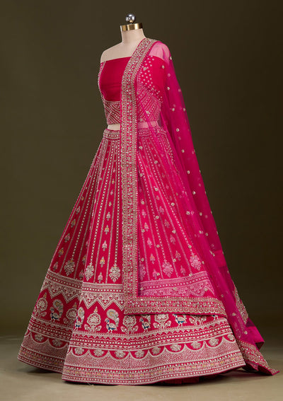 Rani Pink Zardosi Raw Silk Readymade Lehenga-Koskii