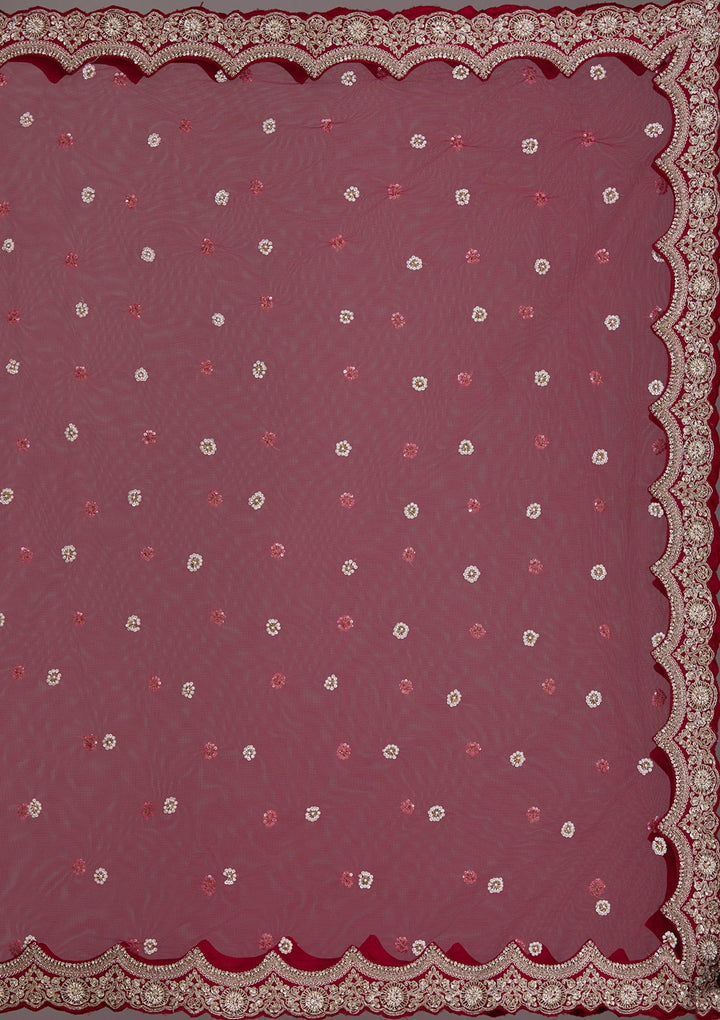 Maroon Zardosi Raw Silk Readymade Lehenga-Koskii