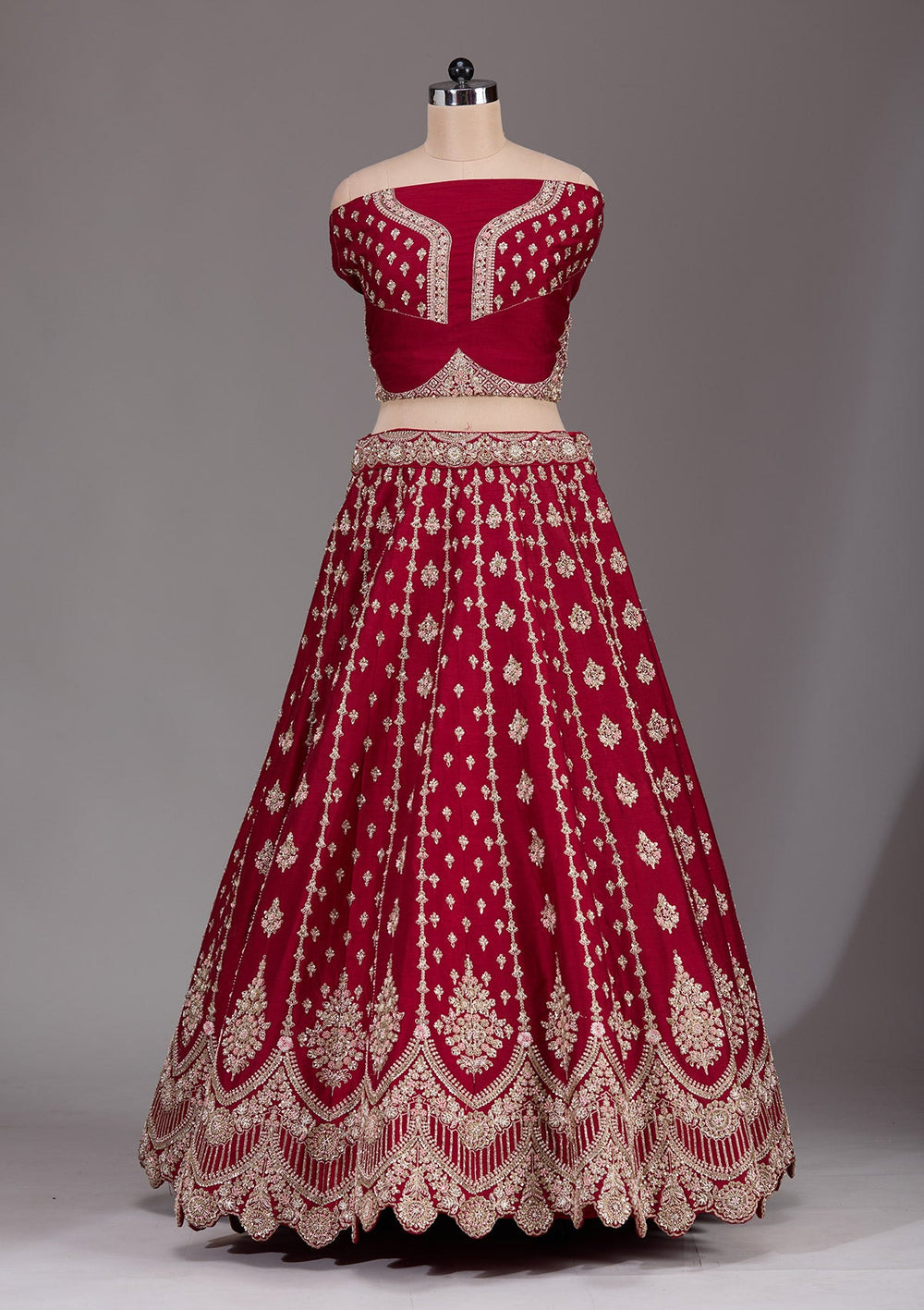 Maroon Zardosi Raw Silk Readymade Lehenga-Koskii
