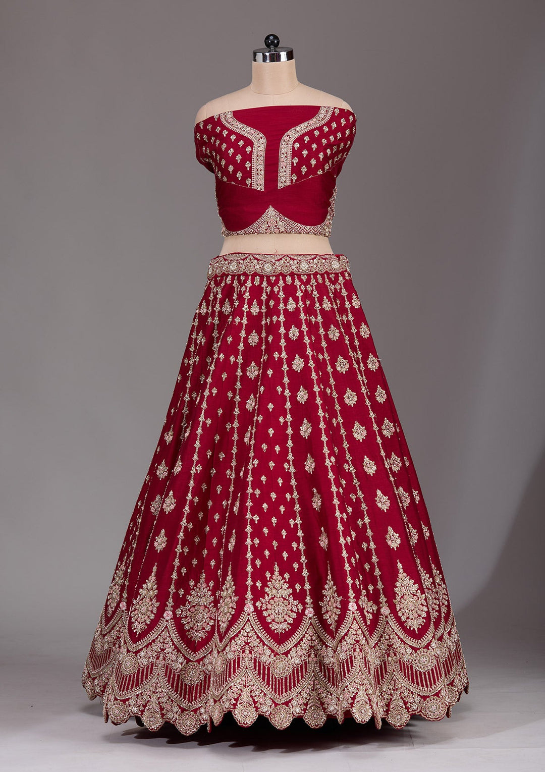 Maroon Zardosi Raw Silk Readymade Lehenga-Koskii