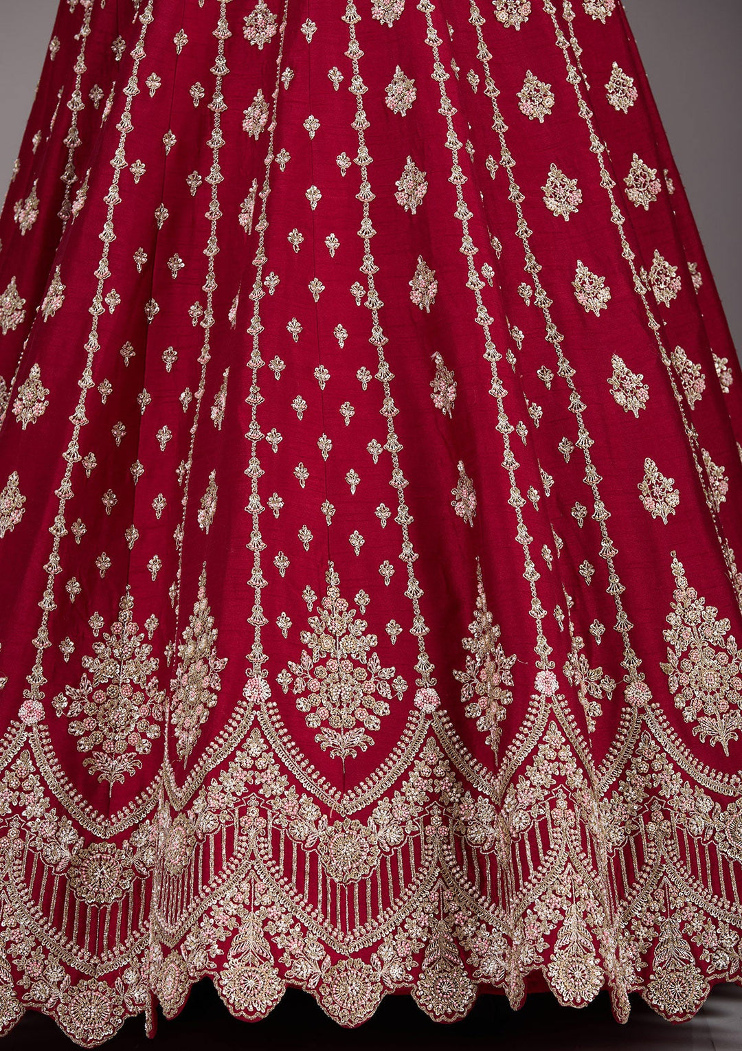 Maroon Zardosi Raw Silk Readymade Lehenga-Koskii
