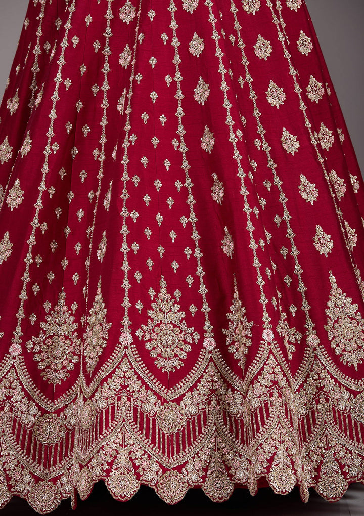 Maroon Zardosi Raw Silk Readymade Lehenga-Koskii