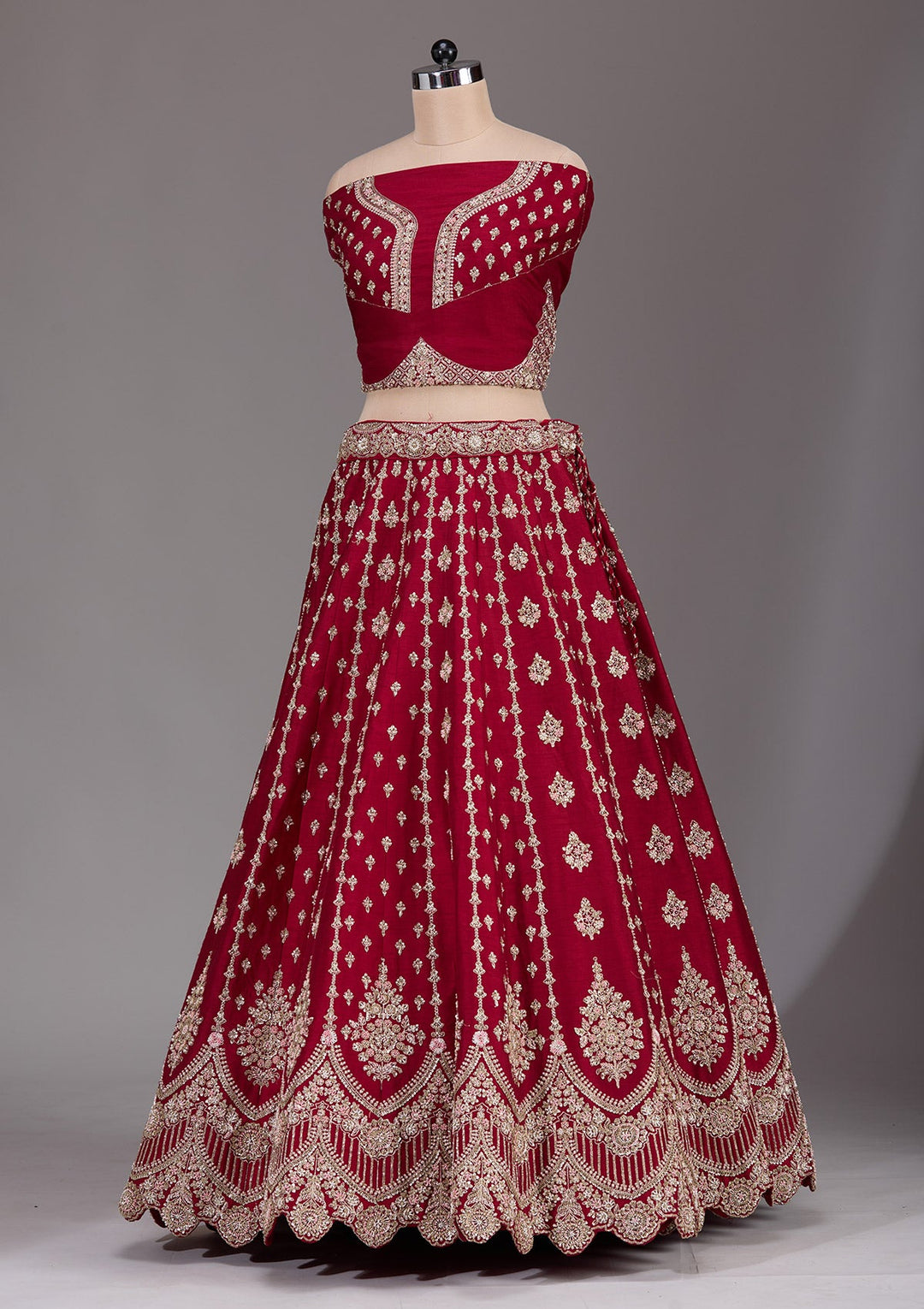 Maroon Zardosi Raw Silk Readymade Lehenga-Koskii