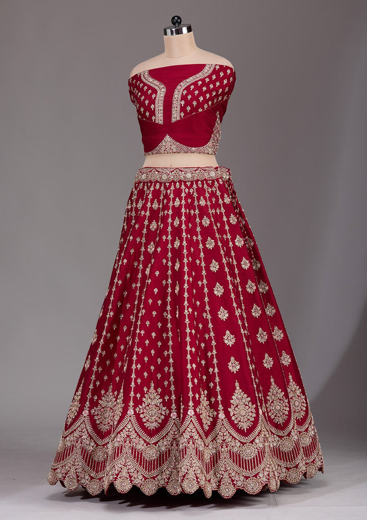 Maroon Zardosi Raw Silk Readymade Lehenga-Koskii