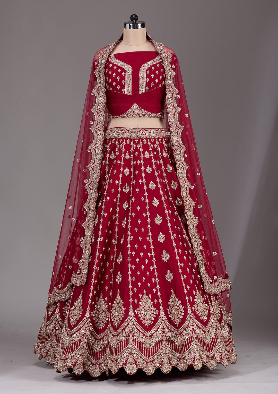 Maroon Zardosi Raw Silk Readymade Lehenga-Koskii
