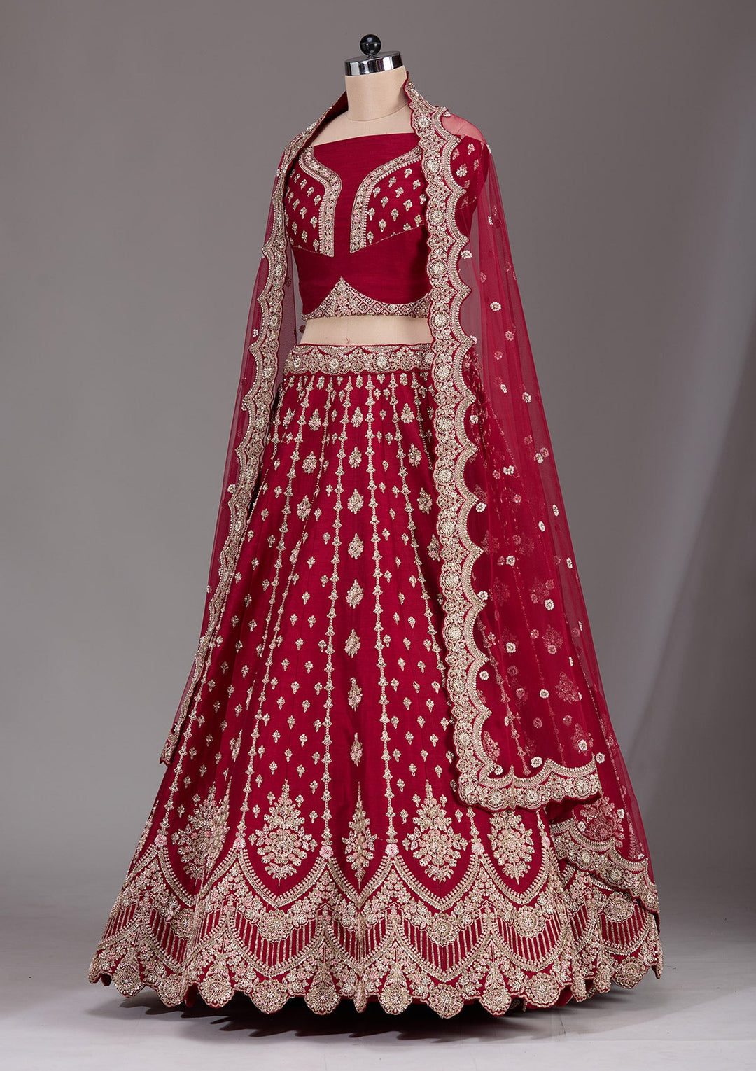Maroon Zardosi Raw Silk Readymade Lehenga-Koskii