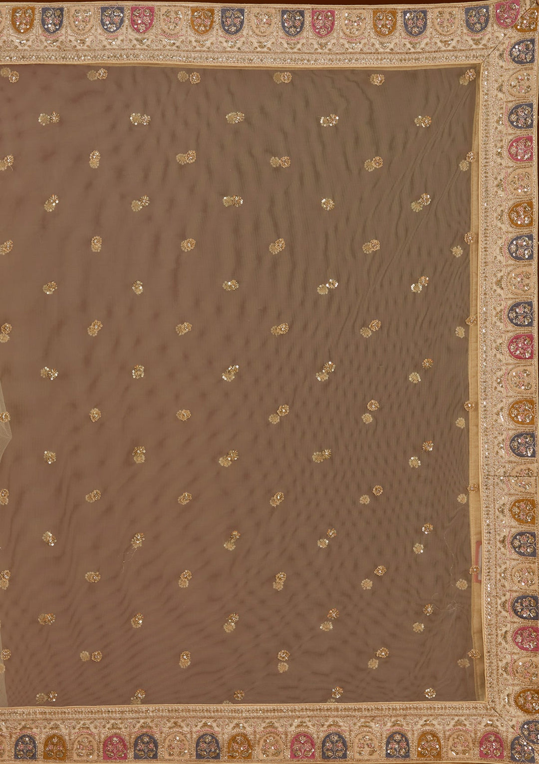 Cream Zardosi Raw Silk Semi-Stitched Lehenga-koskii
