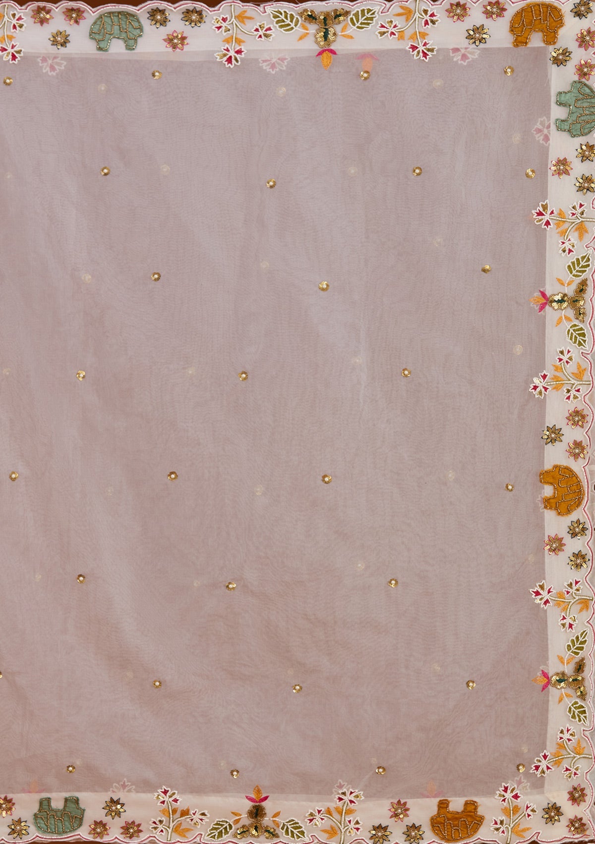 Cream Threadwork Raw Silk Readymade Lehenga-koskii