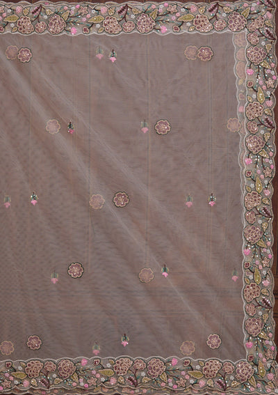Beige Zariwork (Gold) Net Readymade Lehenga-Koskii