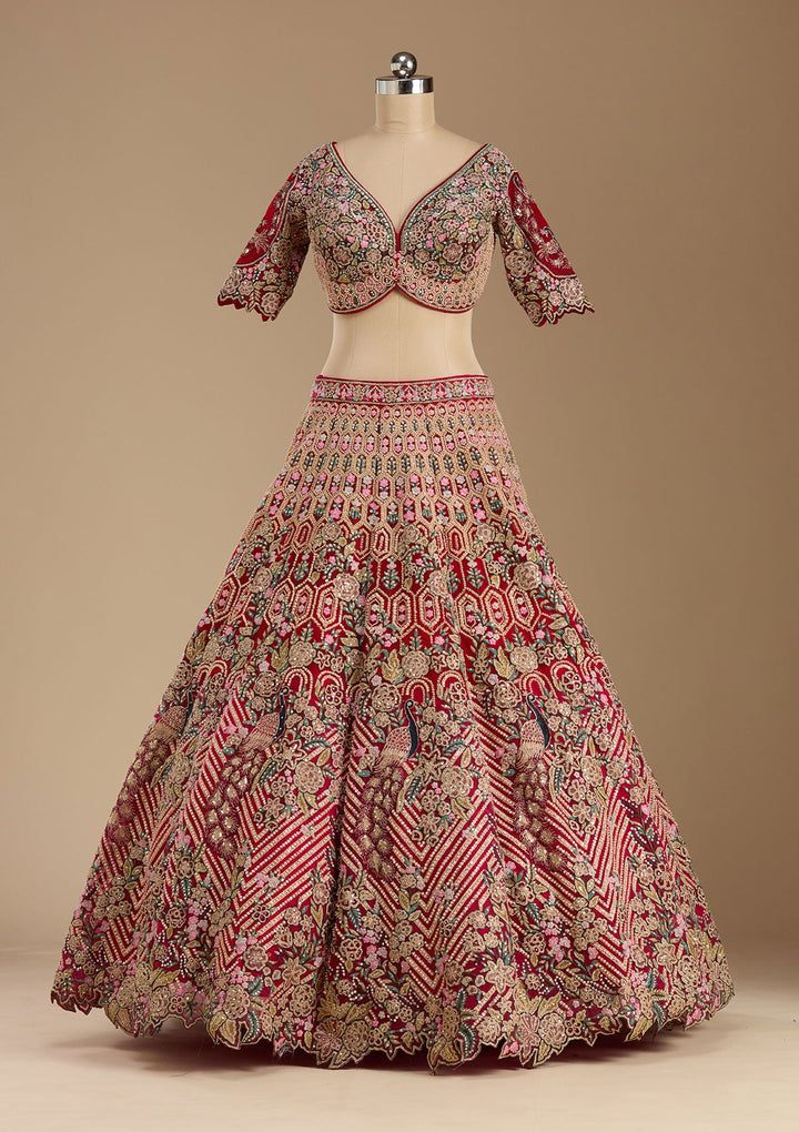 Rani Pink Threadwork Net Readymade Lehenga-koskii