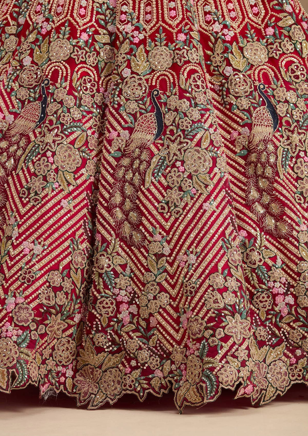 Rani Pink Threadwork Net Readymade Lehenga-koskii