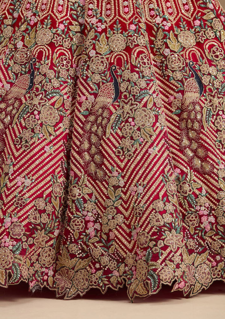 Rani Pink Threadwork Net Readymade Lehenga-koskii