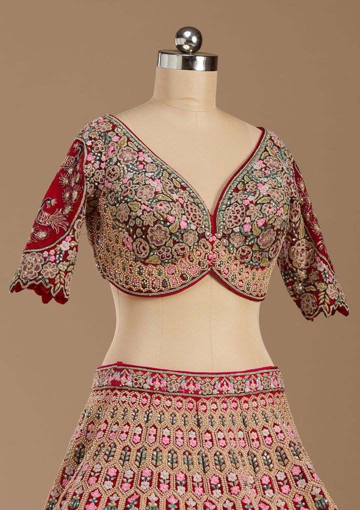 Rani Pink Threadwork Net Readymade Lehenga-koskii