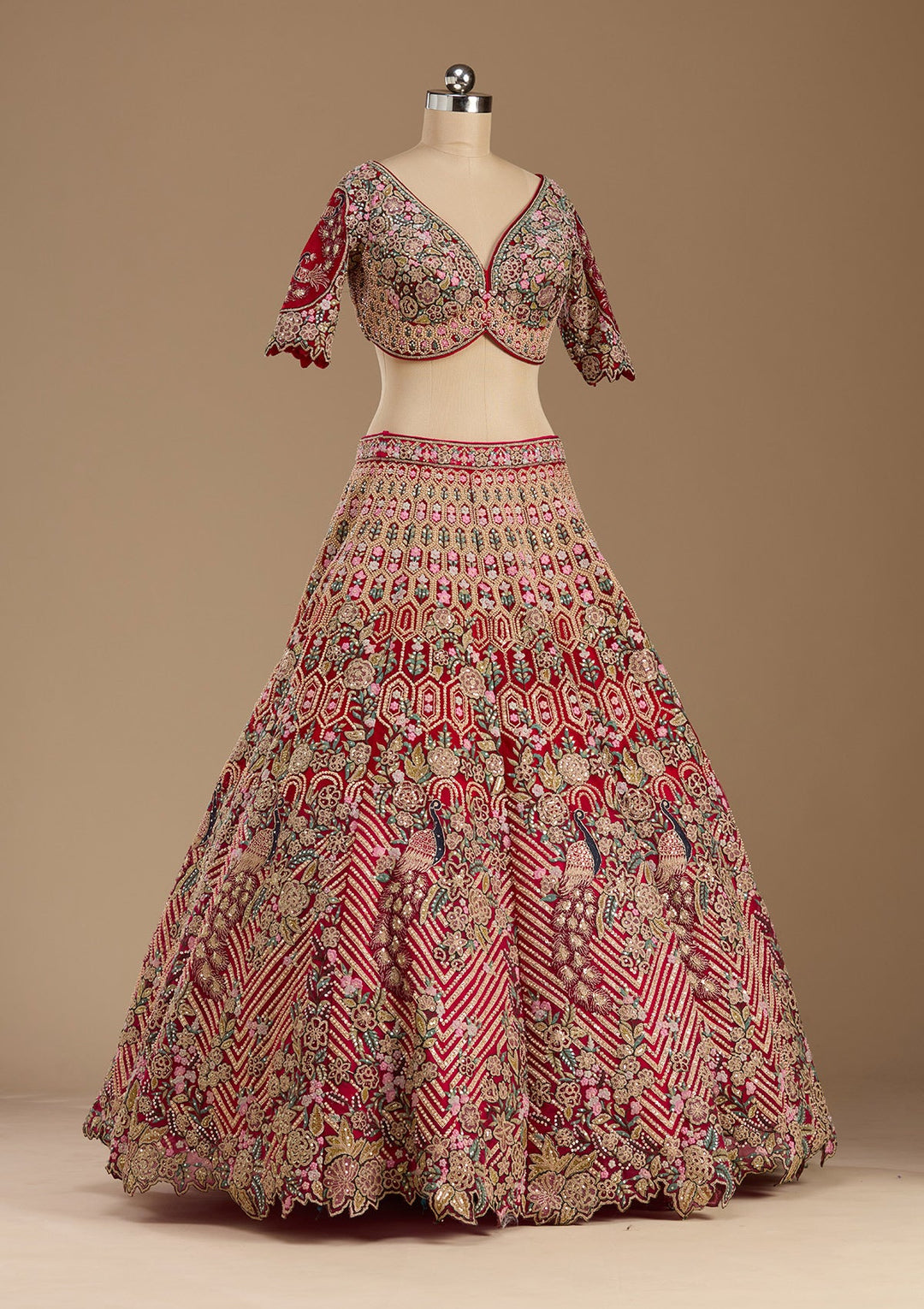 Rani Pink Threadwork Net Readymade Lehenga-koskii