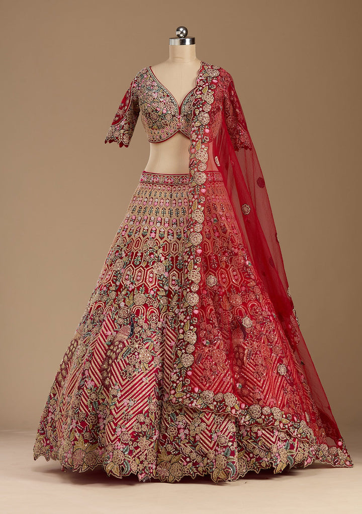 Rani Pink Threadwork Net Readymade Lehenga-koskii