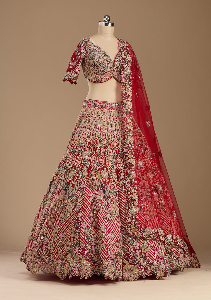 Rani Pink Threadwork Net Readymade Lehenga-koskii