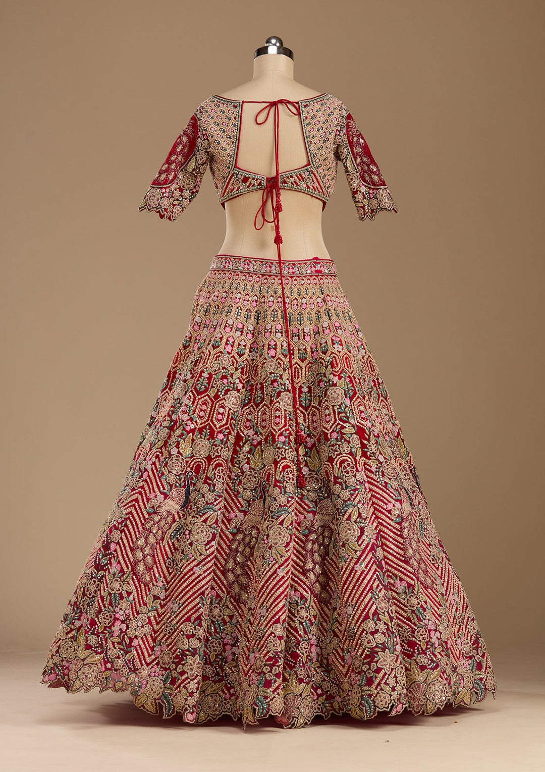 Rani Pink Threadwork Net Readymade Lehenga-koskii