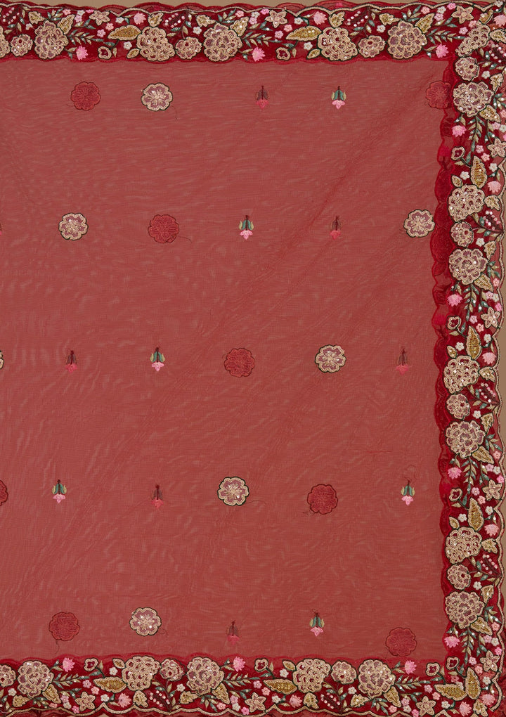 Rani Pink Threadwork Net Readymade Lehenga-koskii